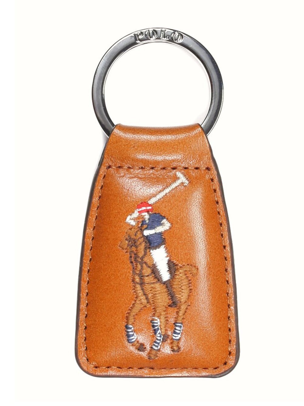NWT Polo Ralph Lauren Embroidered Pony Brown Tan Leather Keychain Key Fob
